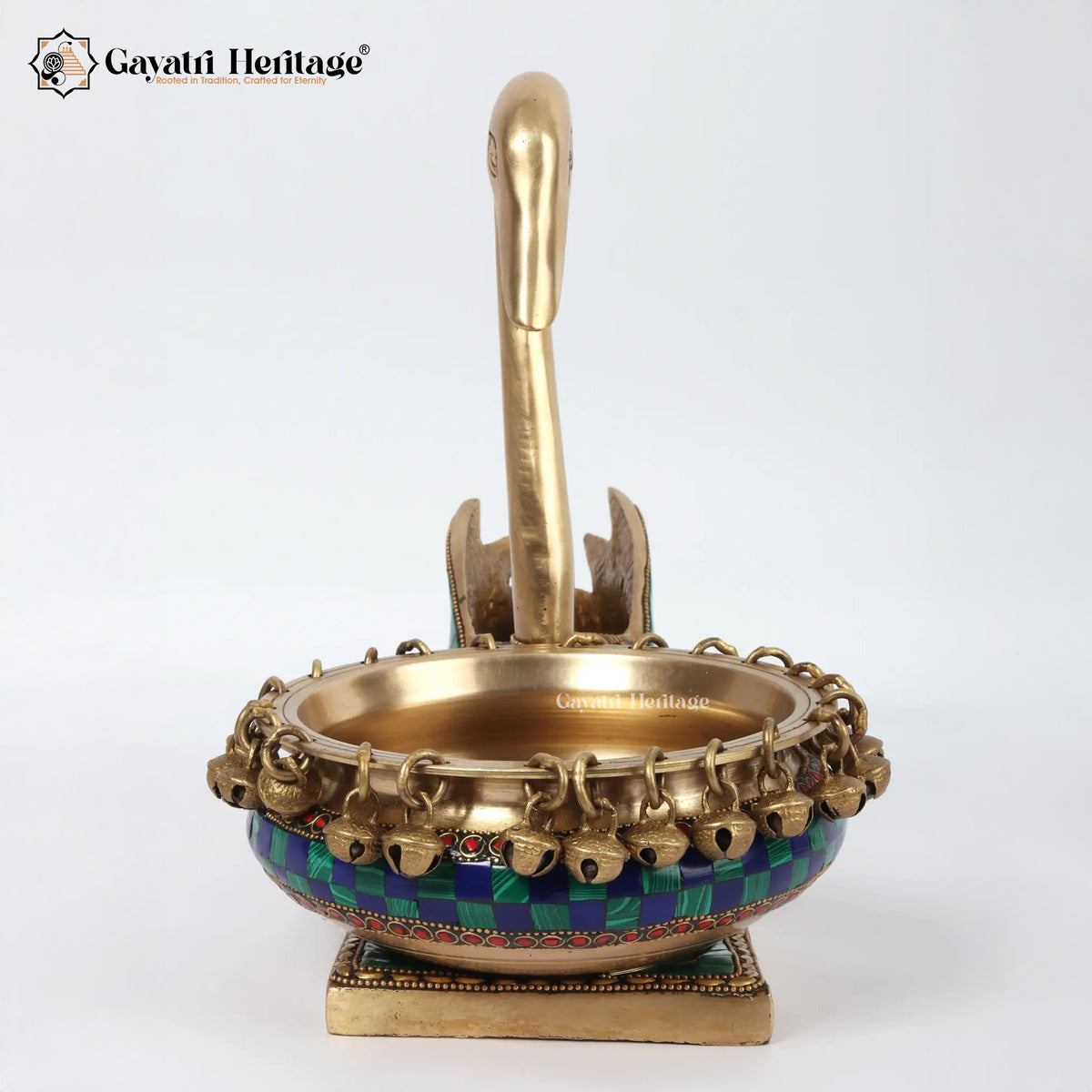 Brass Swan with Bowl in Stone Work – Exquisite Decor | Gayatri Heritage