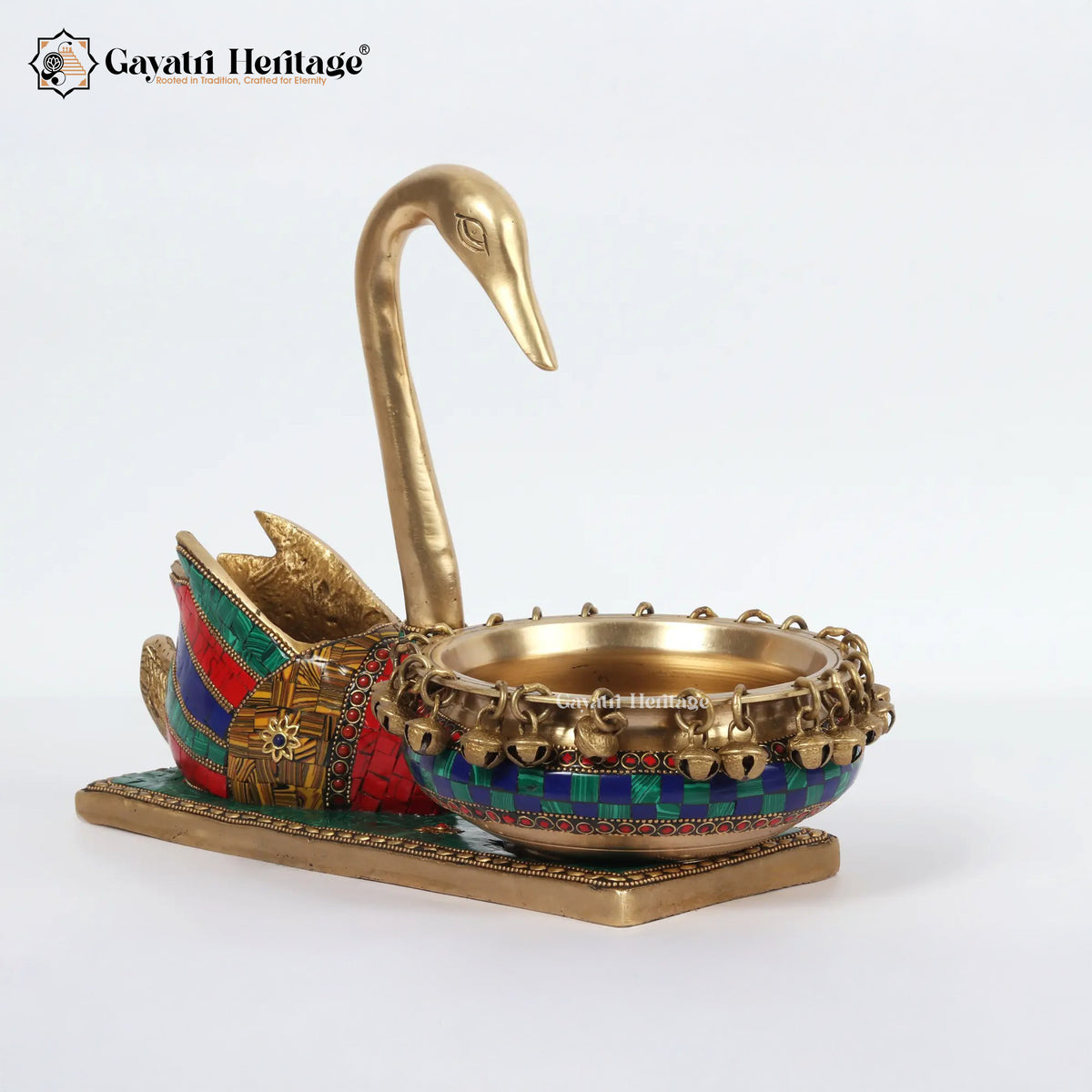 Brass Swan with Bowl in Stone Work – Exquisite Decor | Gayatri Heritage
