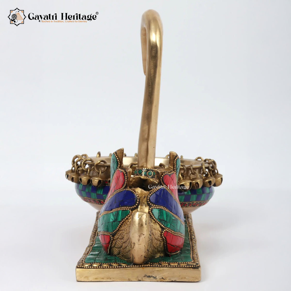 Brass Swan with Bowl in Stone Work – Exquisite Decor | Gayatri Heritage