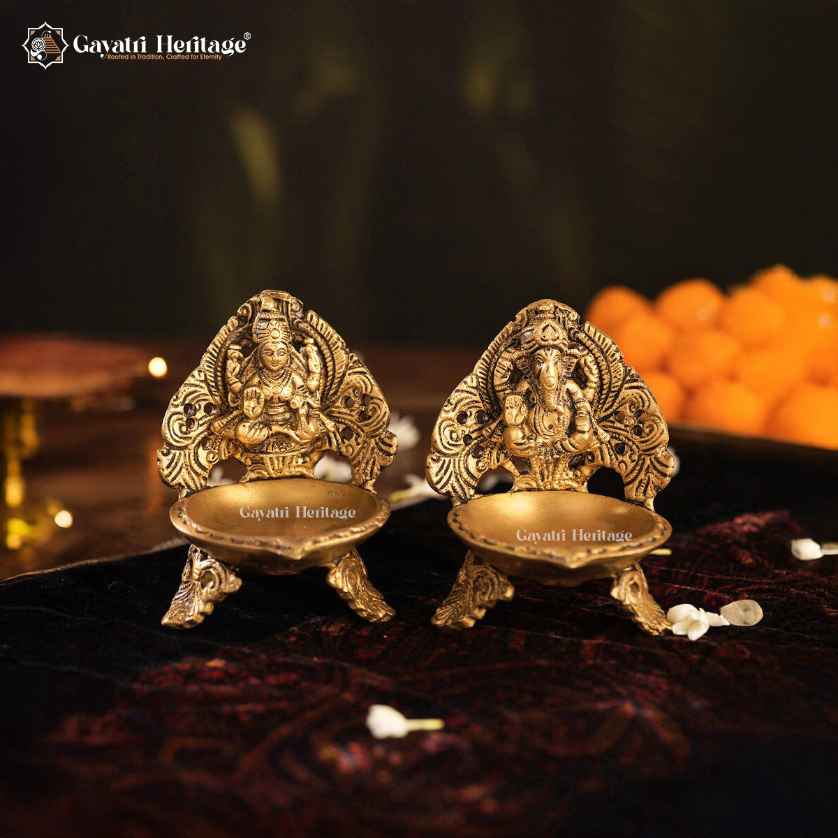 Brass Ganesh Laxmi Diya – Sacred Light for Your Home | Gayatri Heritage