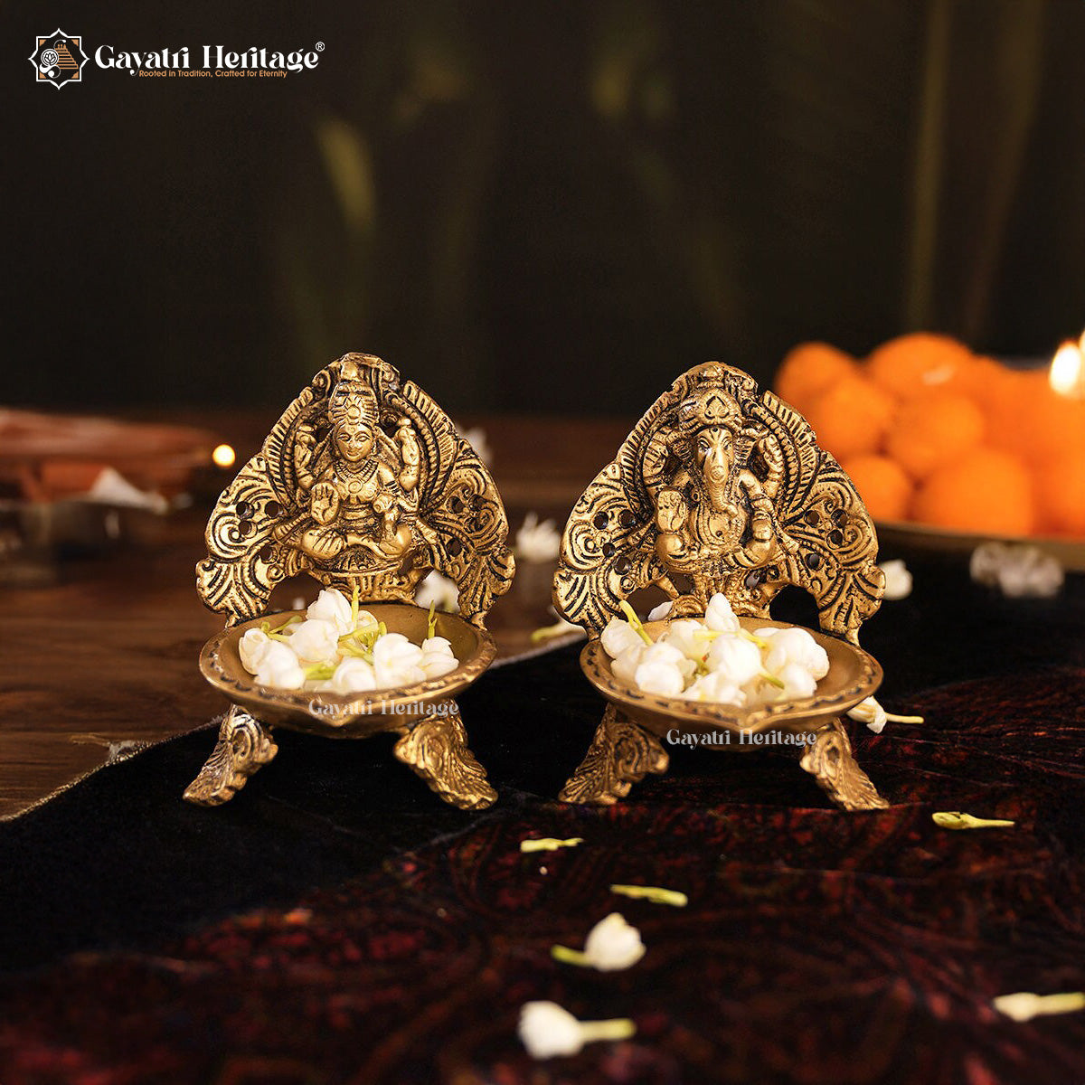 Brass Ganesh Laxmi Diya – Sacred Light for Your Home | Gayatri Heritage