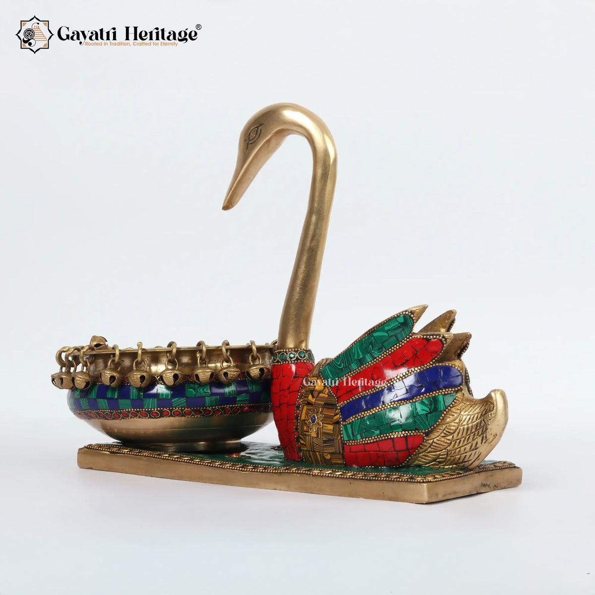 Brass Swan with Bowl in Stone Work – Exquisite Decor | Gayatri Heritage