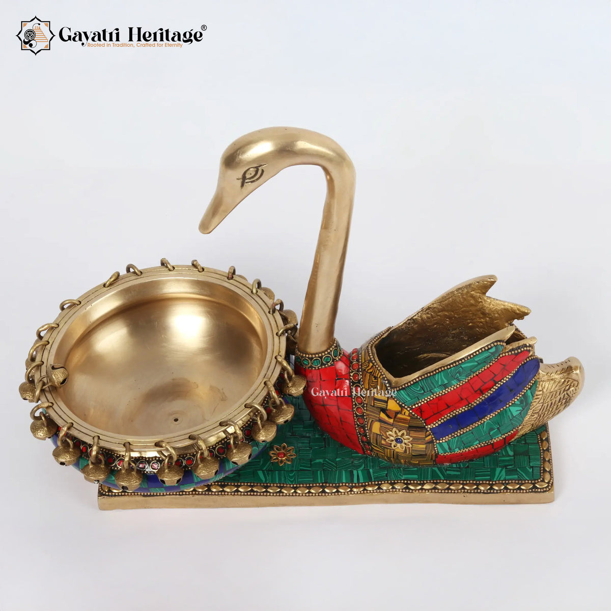 Brass Swan with Bowl in Stone Work – Exquisite Decor | Gayatri Heritage
