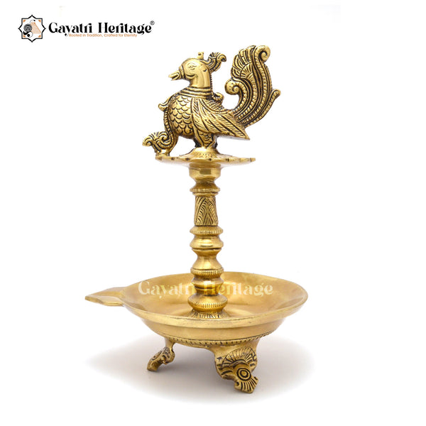 Brass Peacock Design Oil Diya – Timeless Décor | Gayatri Heritage