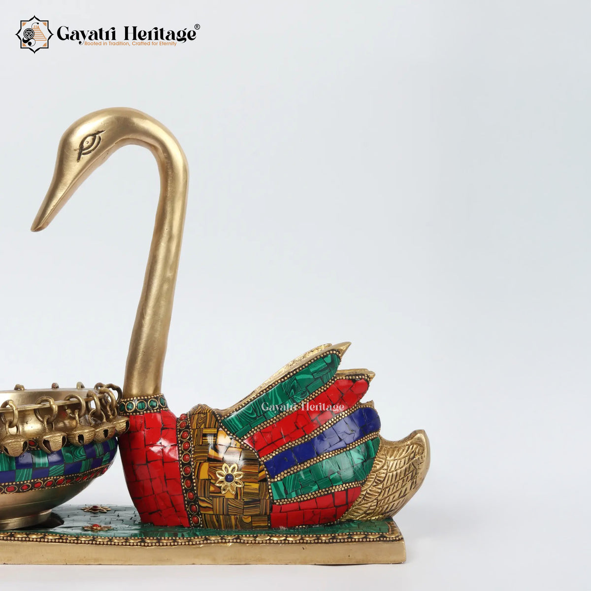 Brass Swan with Bowl in Stone Work – Exquisite Decor | Gayatri Heritage