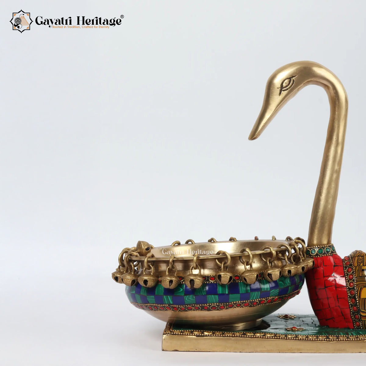 Brass Swan with Bowl in Stone Work – Exquisite Decor | Gayatri Heritage