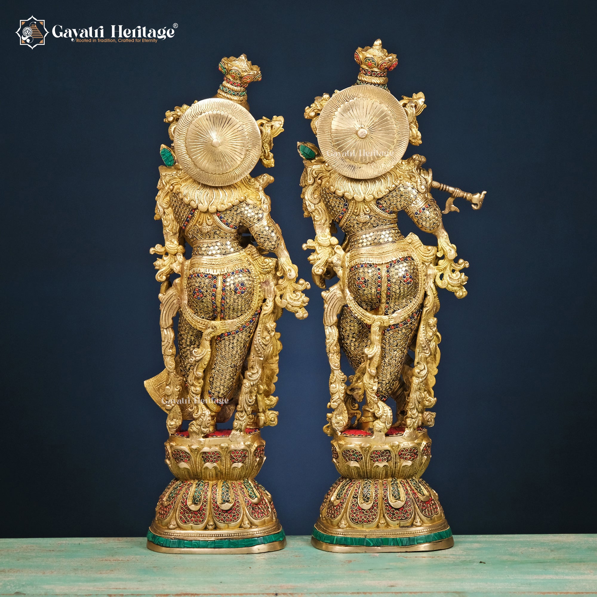 Brass Radha Krishna Statue – Exquisite Stone Work | Gayatri Heritage