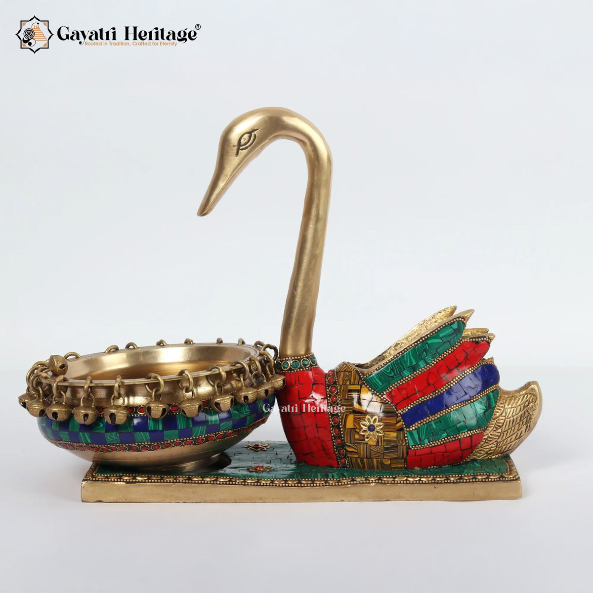 Brass Swan with Bowl in Stone Work – Exquisite Decor | Gayatri Heritage
