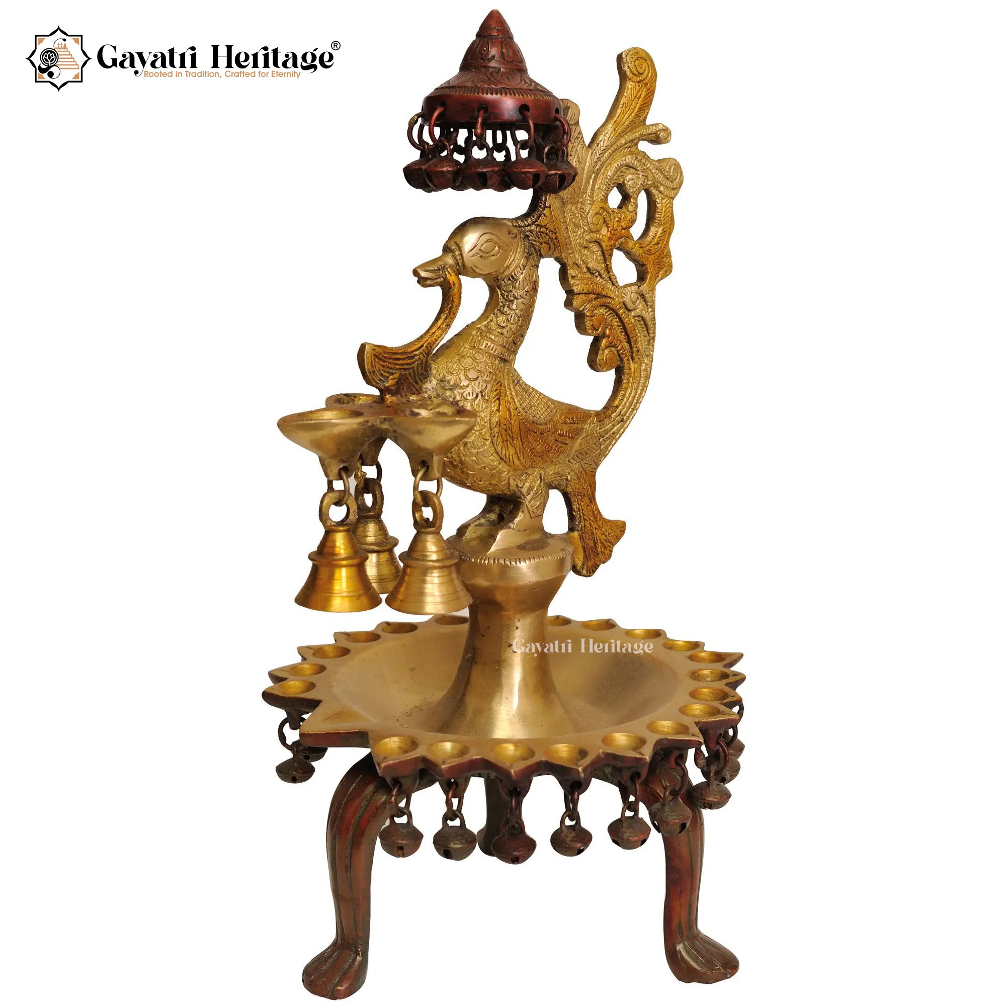 Brass Peacock Lamp with Ghungroo – Traditional Decor | Gayatri Heritage
