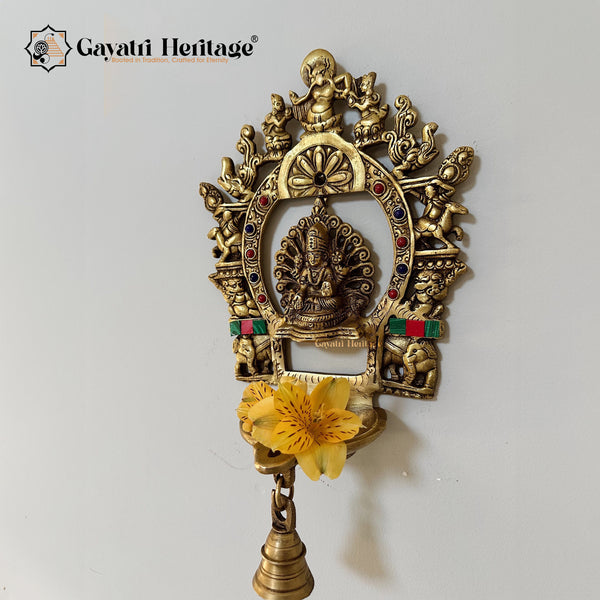 Brass Laxmi Diya with Prabhavali Frame – Illuminate Your Space with Prosperity and Divine Grace | Gayatri Heritage