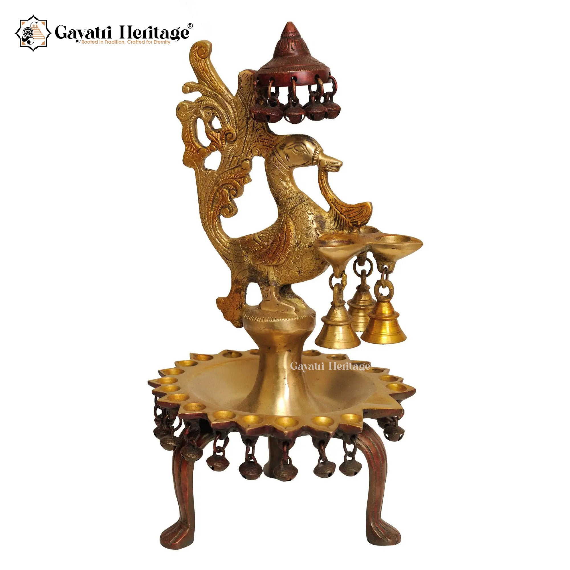 Brass Peacock Lamp with Ghungroo – Traditional Decor | Gayatri Heritage