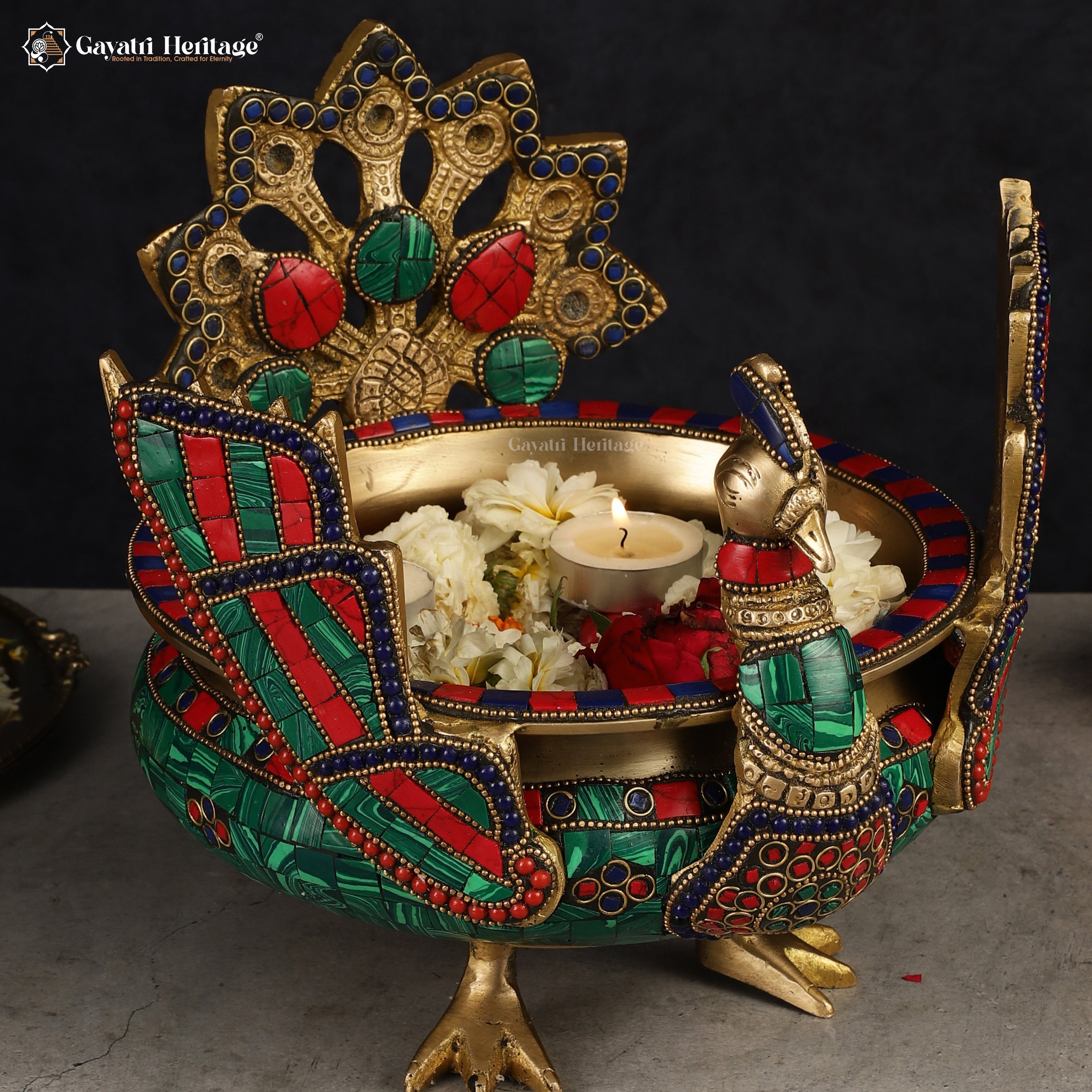 Brass Peacock Urli – Elegant Traditional Décor | Gayatri Heritage
