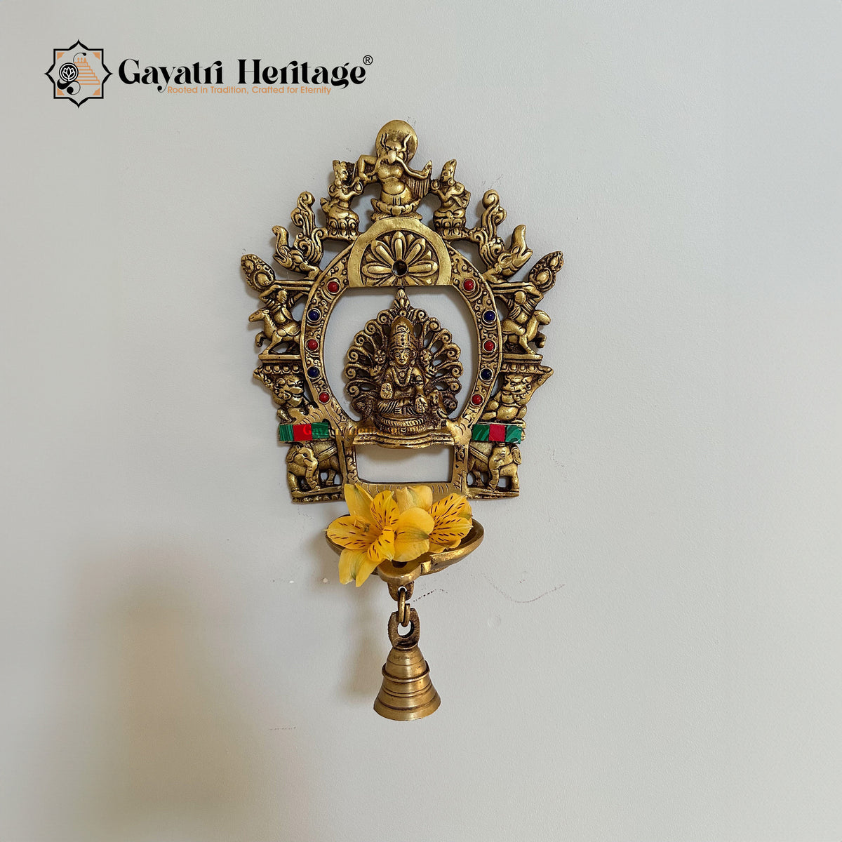 Brass Laxmi Diya with Prabhavali Frame – Illuminate Your Space with Prosperity and Divine Grace | Gayatri Heritage