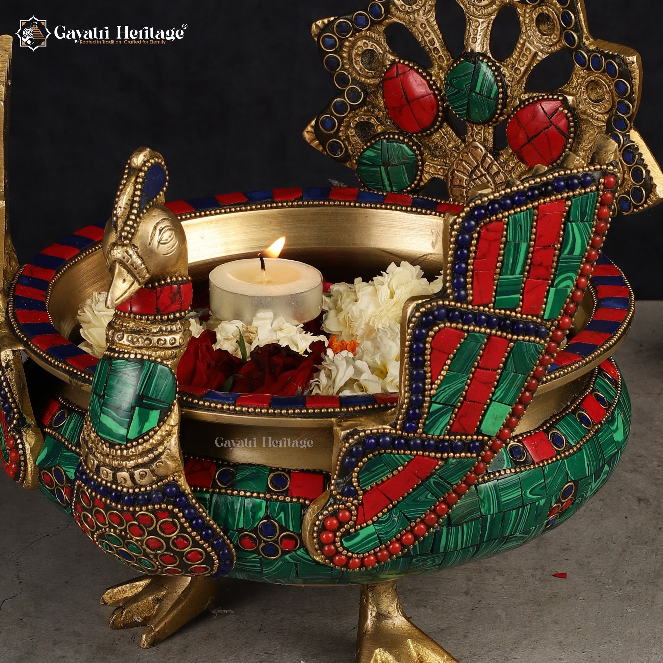 Brass Peacock Urli – Elegant Traditional Décor | Gayatri Heritage