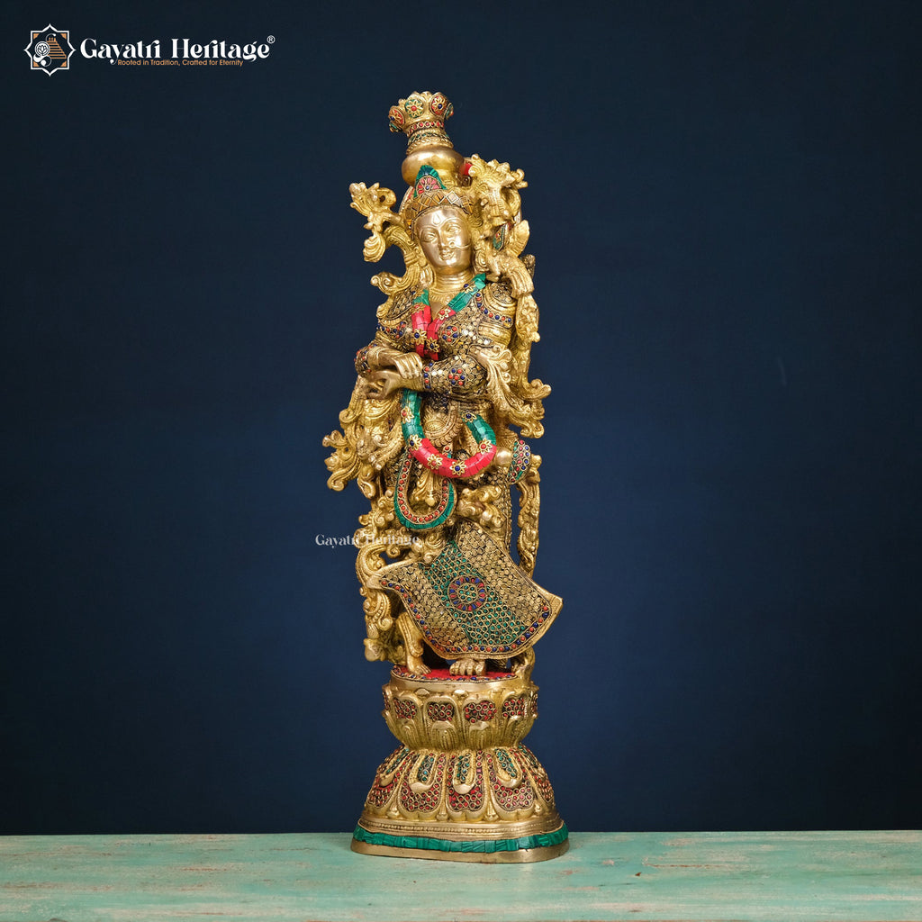 Brass Radha Krishna Statue – Exquisite Stone Work | Gayatri Heritage