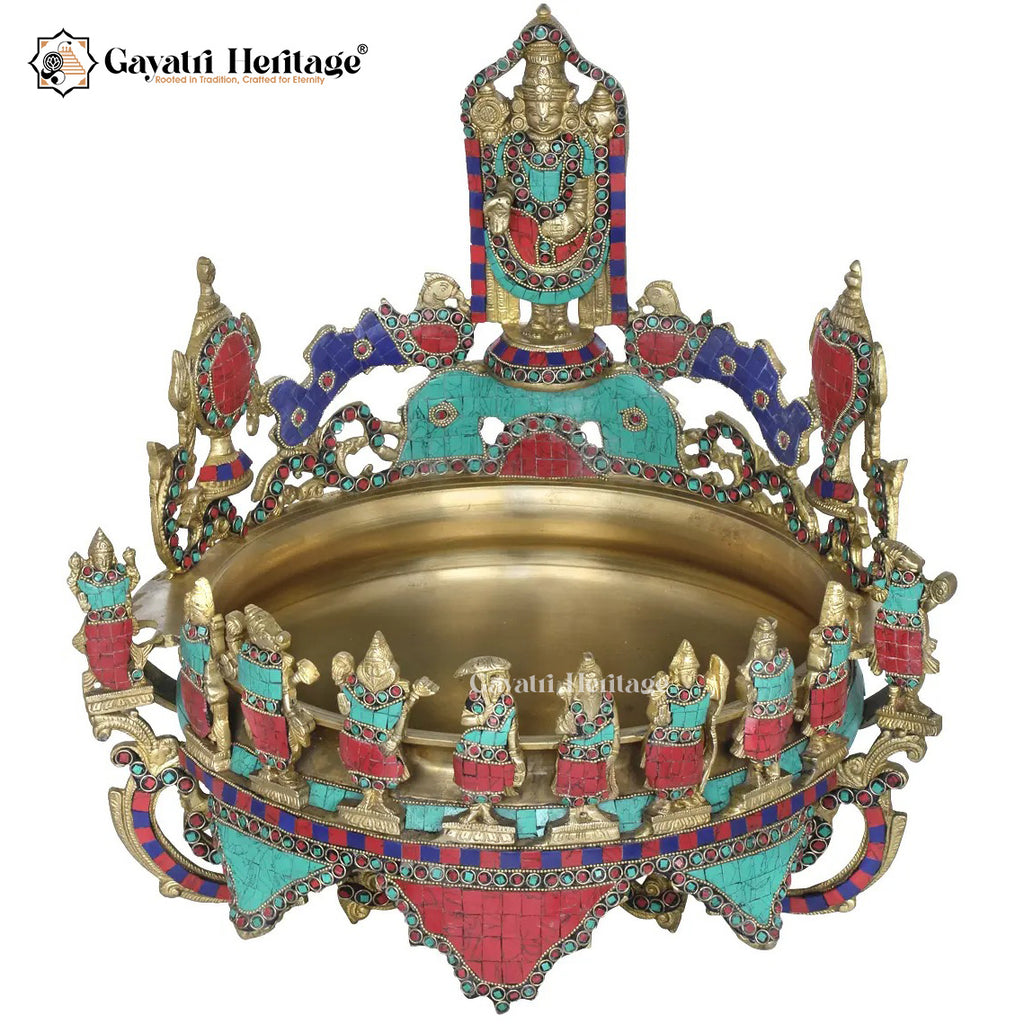 Brass Dasavtaram Urli with Stone Work – Divine Traditional Decor