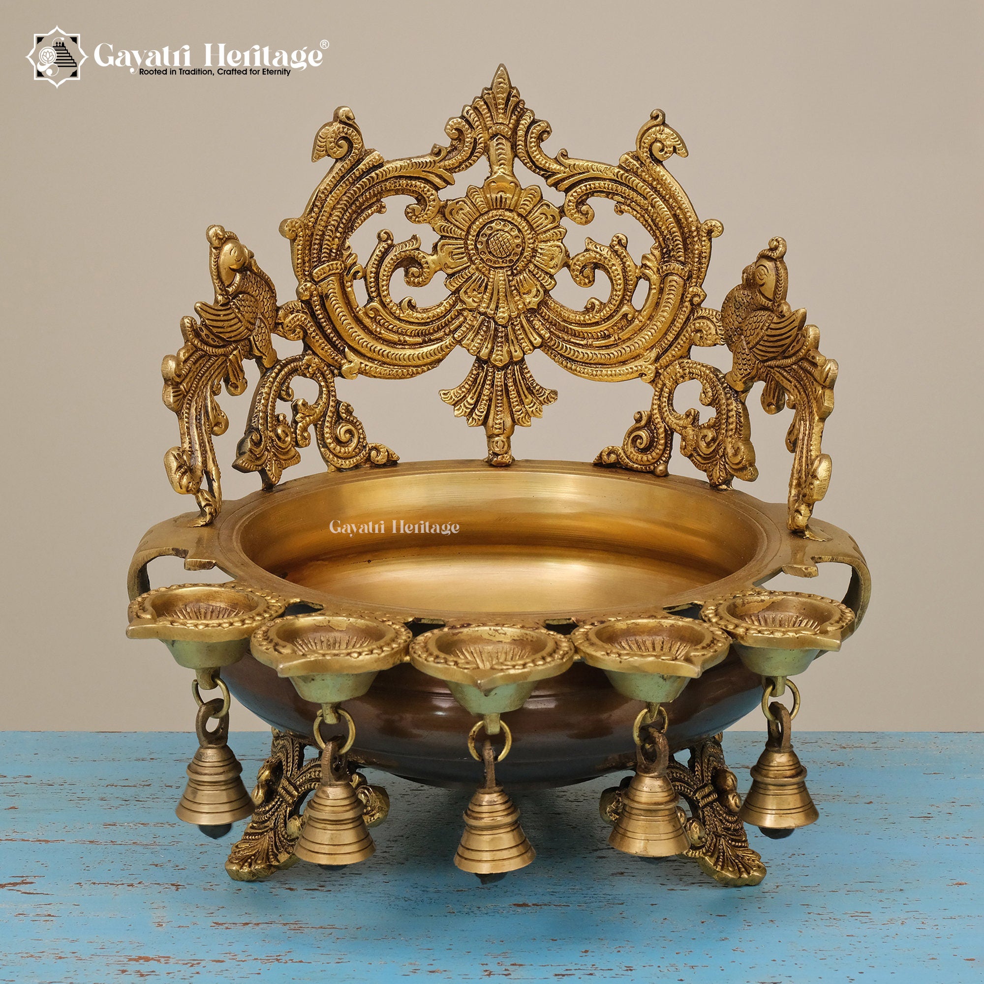 Brass Urli with 5 Diyas – Traditional Décor for Your Home | Gayatri Heritage