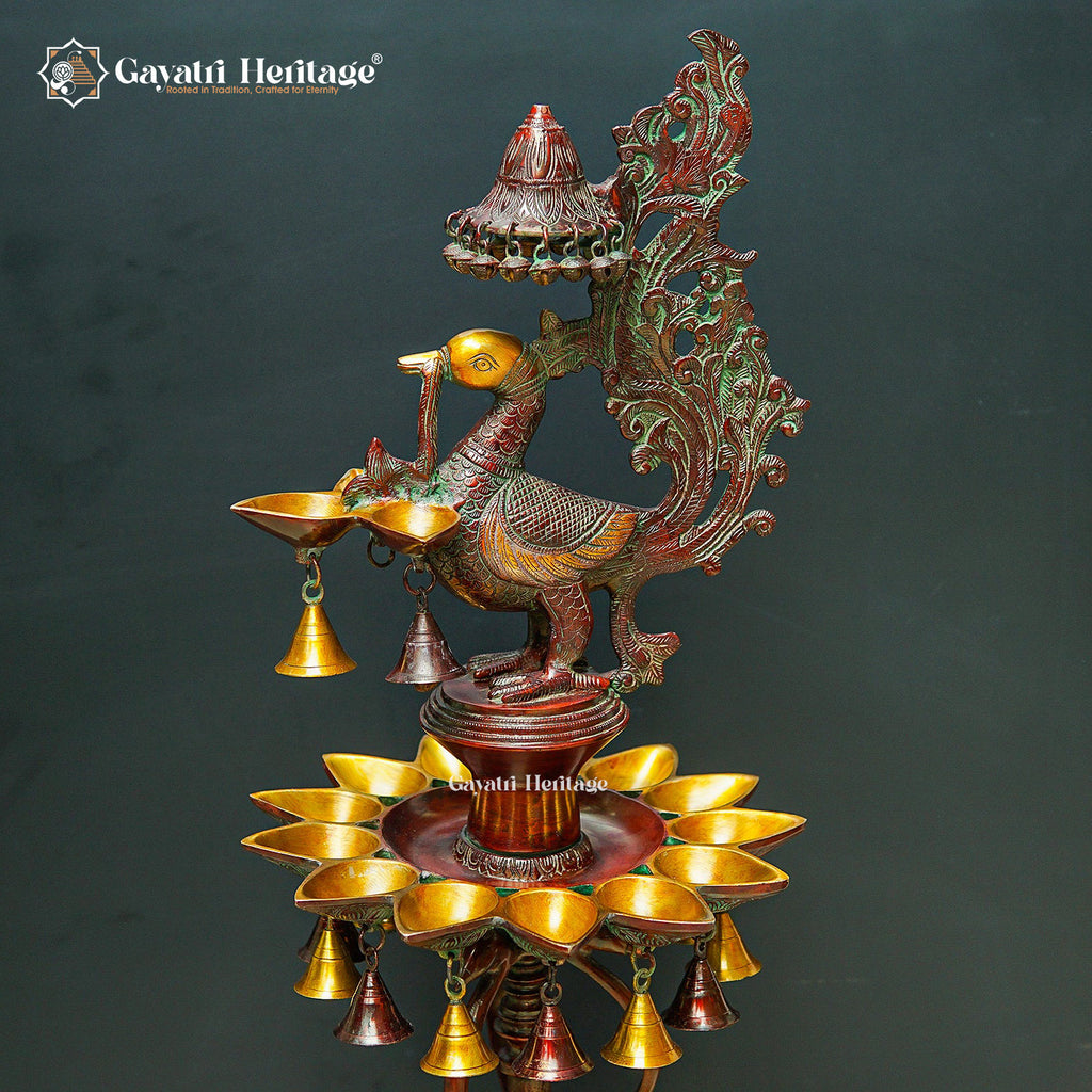 Brass Large Size Peacock Lamp – Majestic Design with Sacred Illumination | Gayatri Heritage