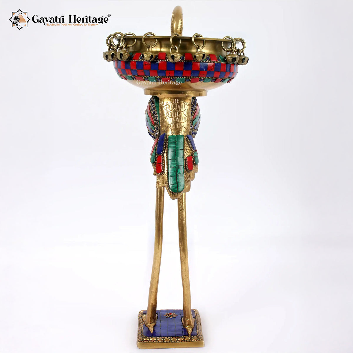 Brass Flamingo with Urli on Back in Stone Work | Gayatri Heritage
