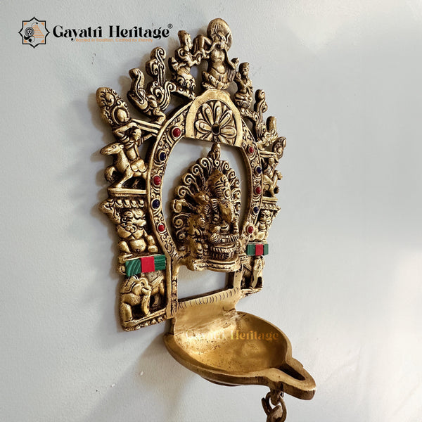 Brass Ganesh Diya with Prabhavali – Divine Blessings and Light | Gayatri Heritage