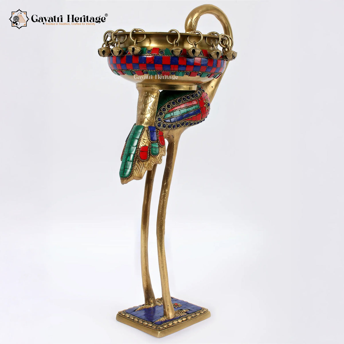 Brass Flamingo with Urli on Back in Stone Work | Gayatri Heritage