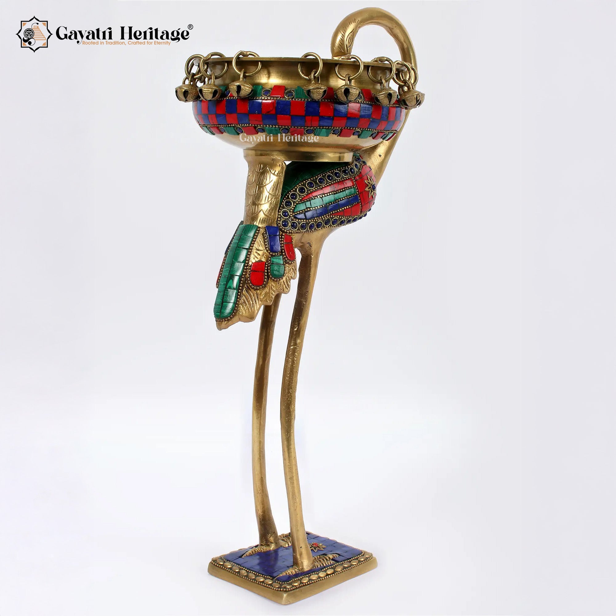 Brass Flamingo with Urli on Back in Stone Work | Gayatri Heritage
