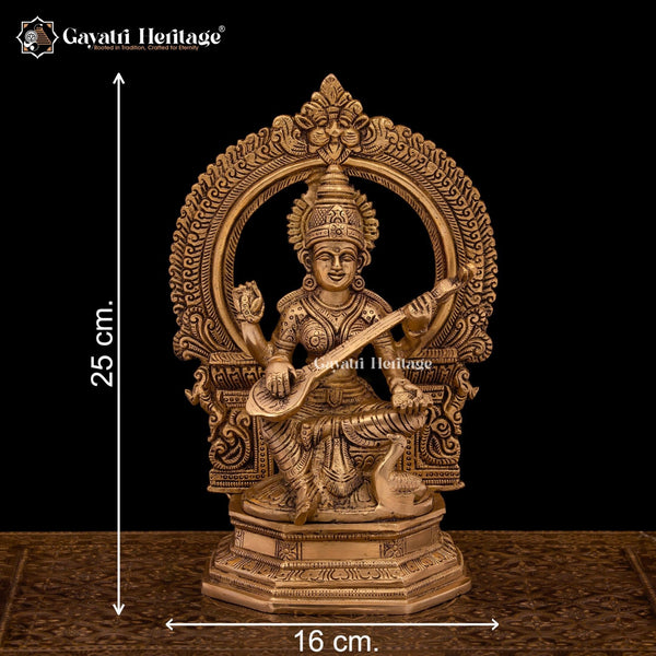 Artistic Brass Laxmi Ganesh Saraswati Idols in Stone Work – Divine Trio for Prosperity, Wisdom, and Harmony | Gayatri Heritage - Gayatri Heritage