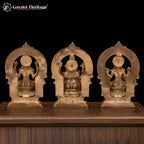 Artistic Brass Laxmi Ganesh Saraswati Idols in Stone Work – Divine Trio for Prosperity, Wisdom, and Harmony | Gayatri Heritage - Gayatri Heritage
