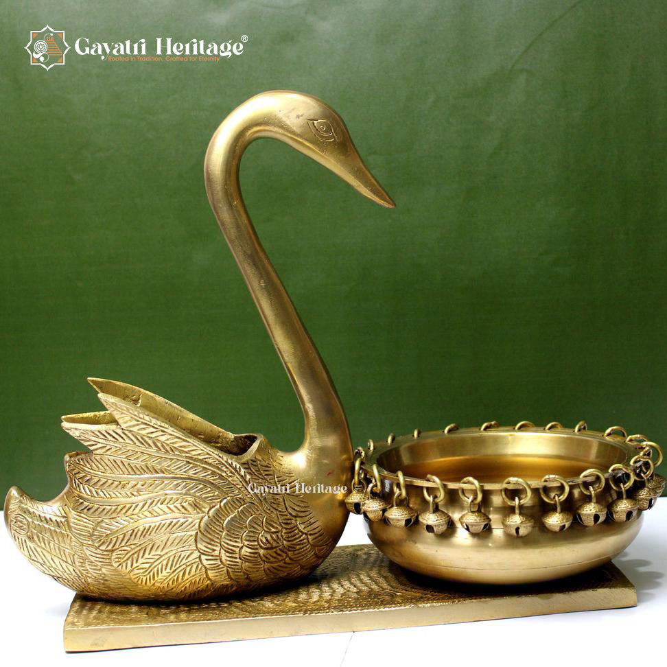 Brass Swan Urli With Base – Exquisite Traditional Decor | Gayatri Heritage