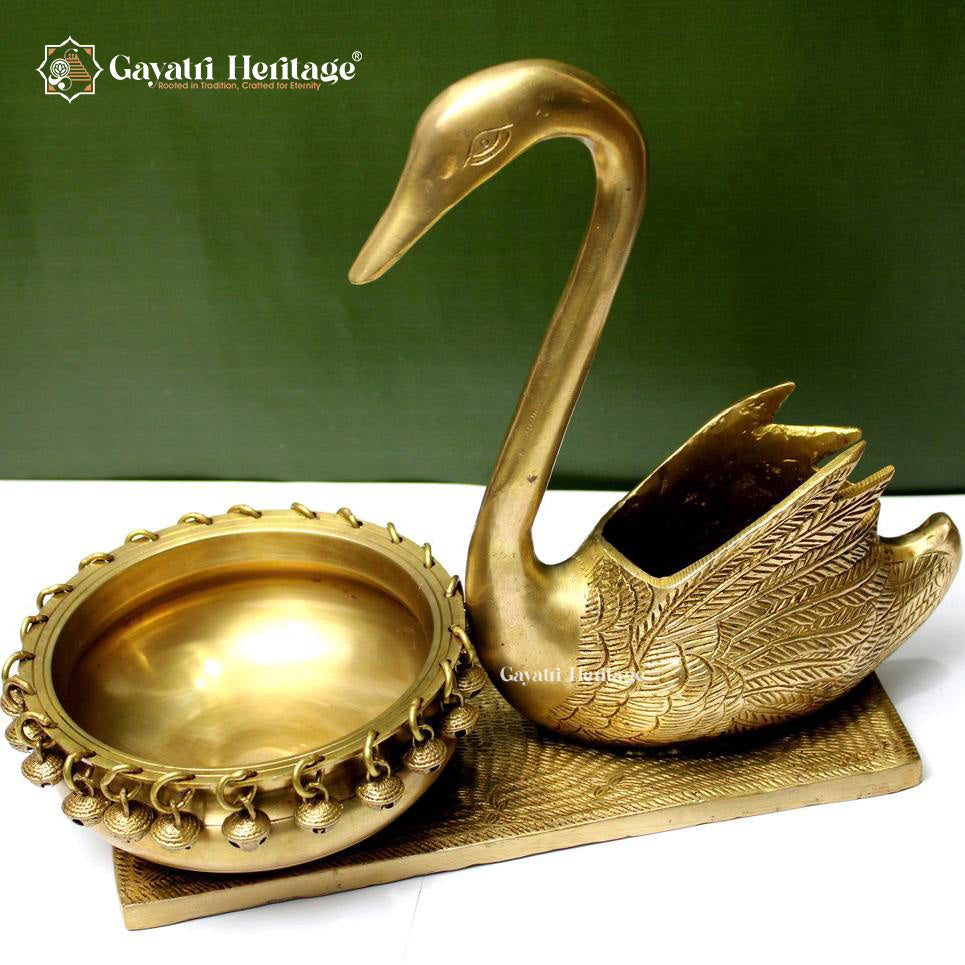 Brass Swan Urli With Base – Exquisite Traditional Decor | Gayatri Heritage