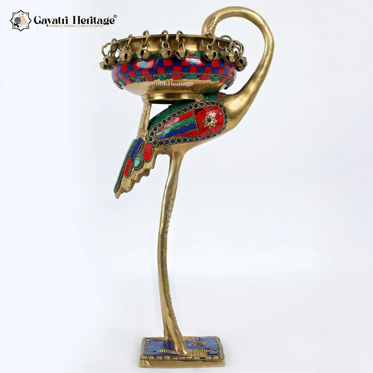 Brass Flamingo with Urli on Back in Stone Work | Gayatri Heritage