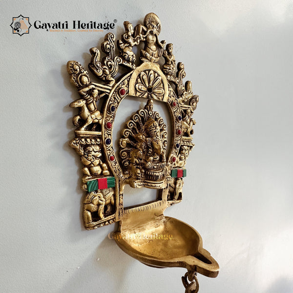 Brass Ganesh Diya with Prabhavali – Divine Blessings and Light | Gayatri Heritage