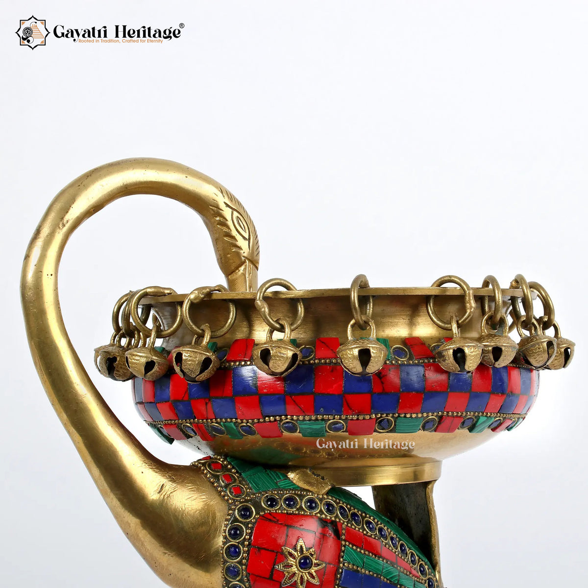 Brass Flamingo with Urli on Back in Stone Work | Gayatri Heritage