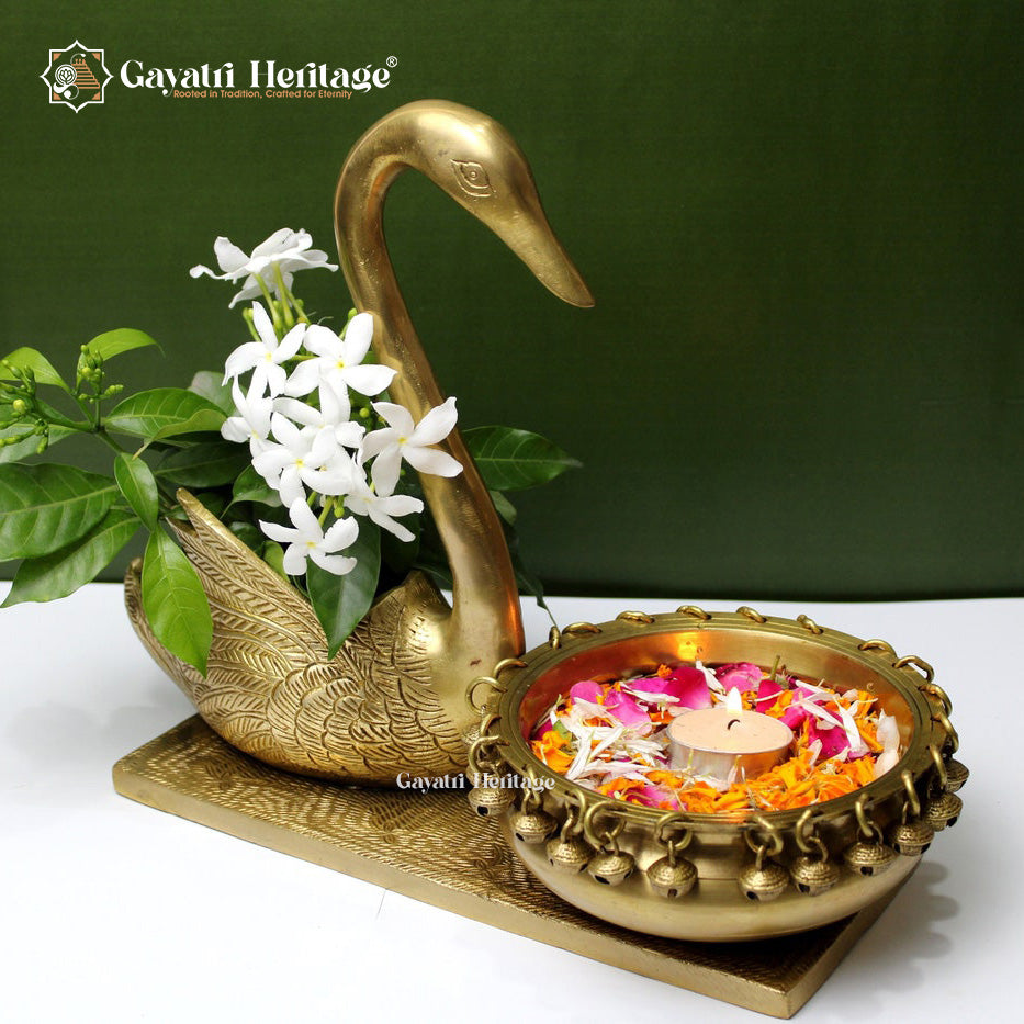 Brass Swan Urli With Base – Exquisite Traditional Decor | Gayatri Heritage