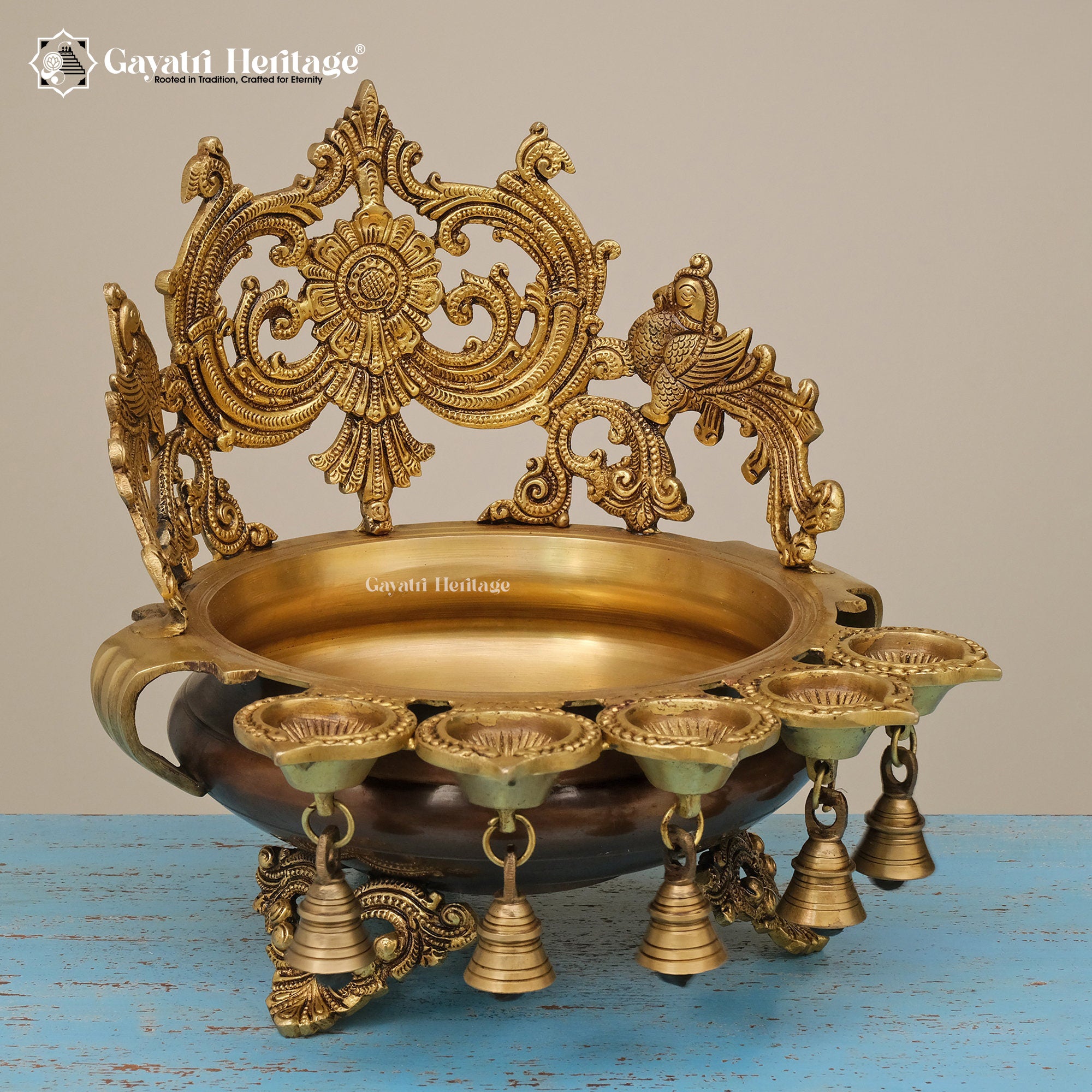 Brass Urli with 5 Diyas – Traditional Décor for Your Home | Gayatri Heritage