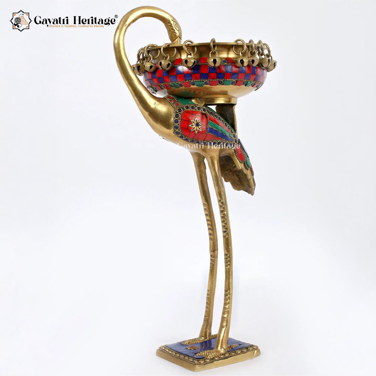 Brass Flamingo with Urli on Back in Stone Work | Gayatri Heritage