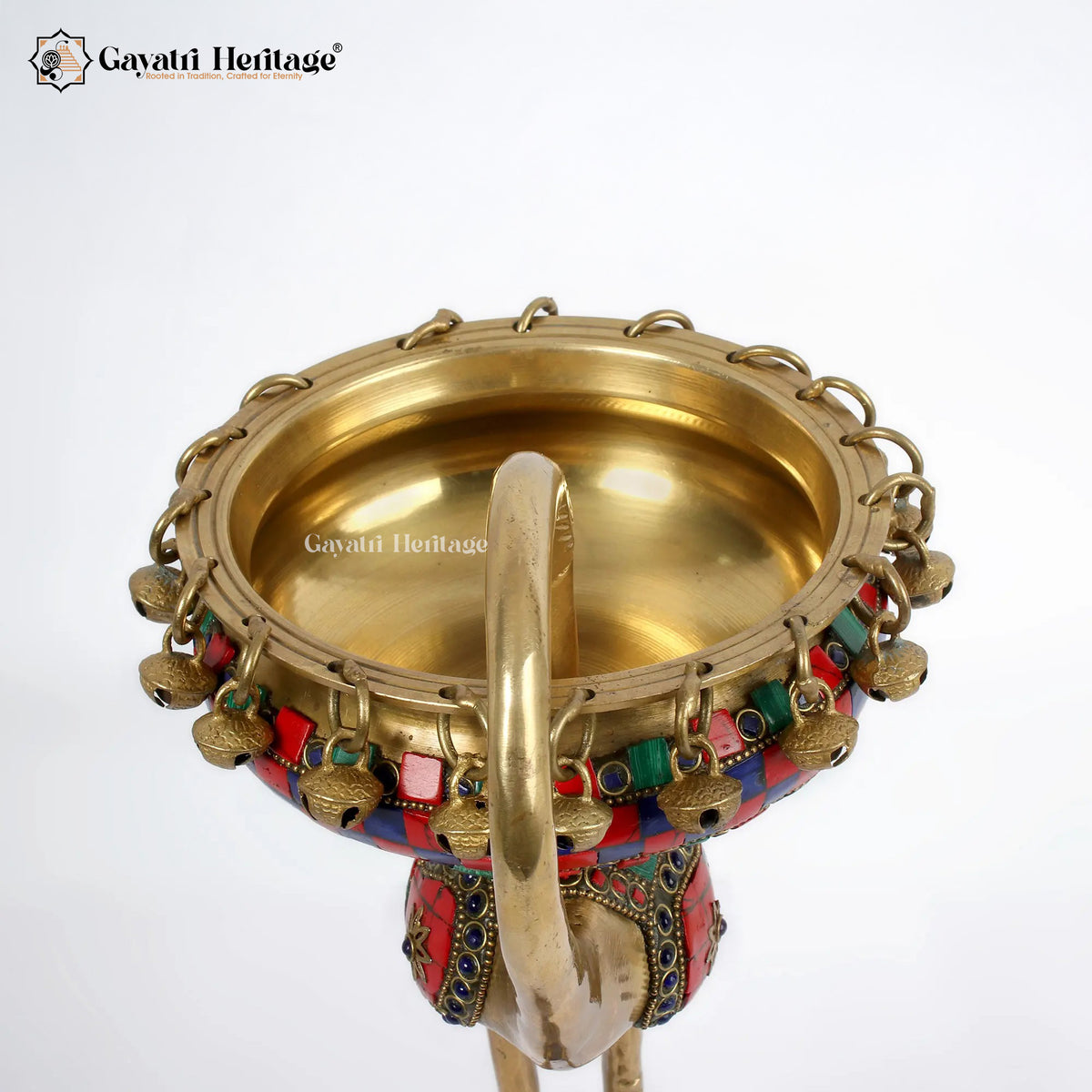 Brass Flamingo with Urli on Back in Stone Work | Gayatri Heritage