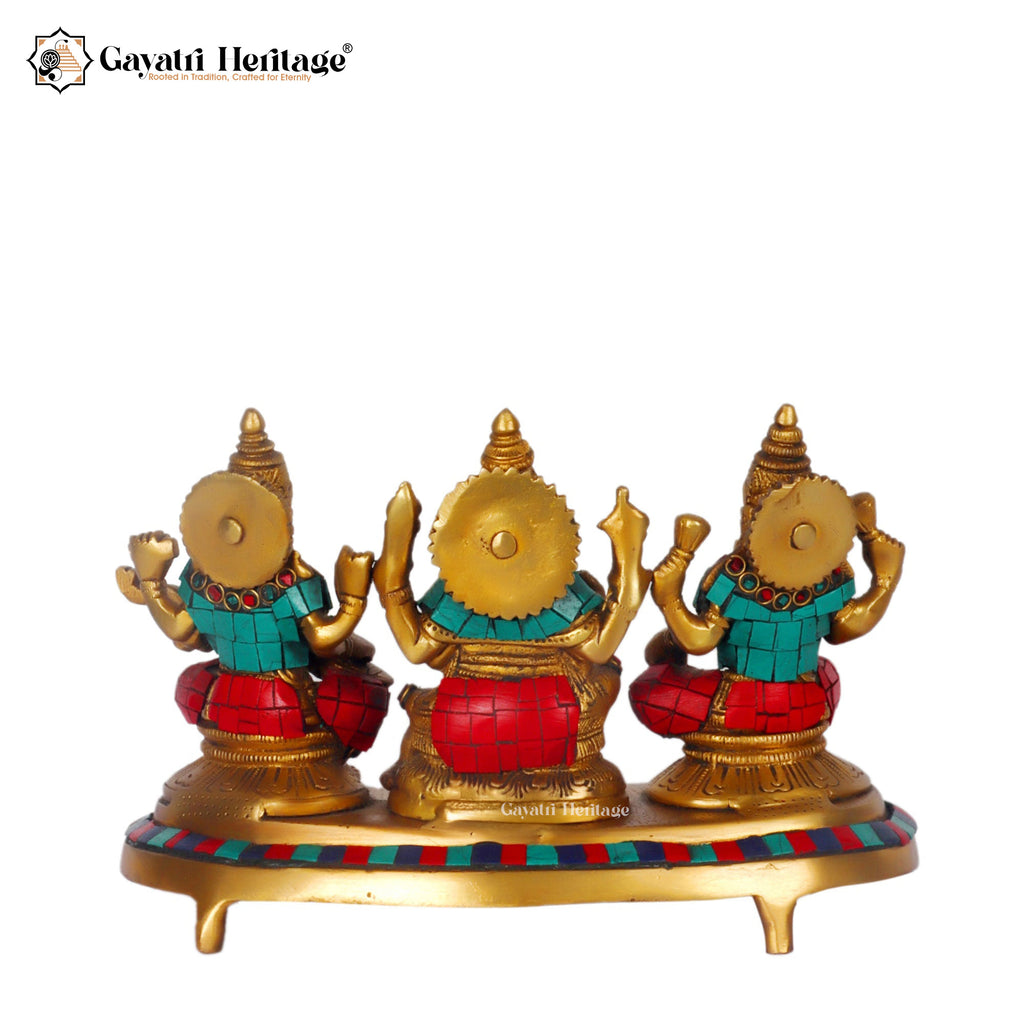 Brass Ganesh Laxmi Saraswati Idols – Divine Blessings on Base | Gayatri Heritage