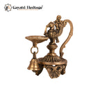 Brass Sparrow Diya | Oil Wick and Bell – Traditional Spiritual Lamp | Gayatri Heritage