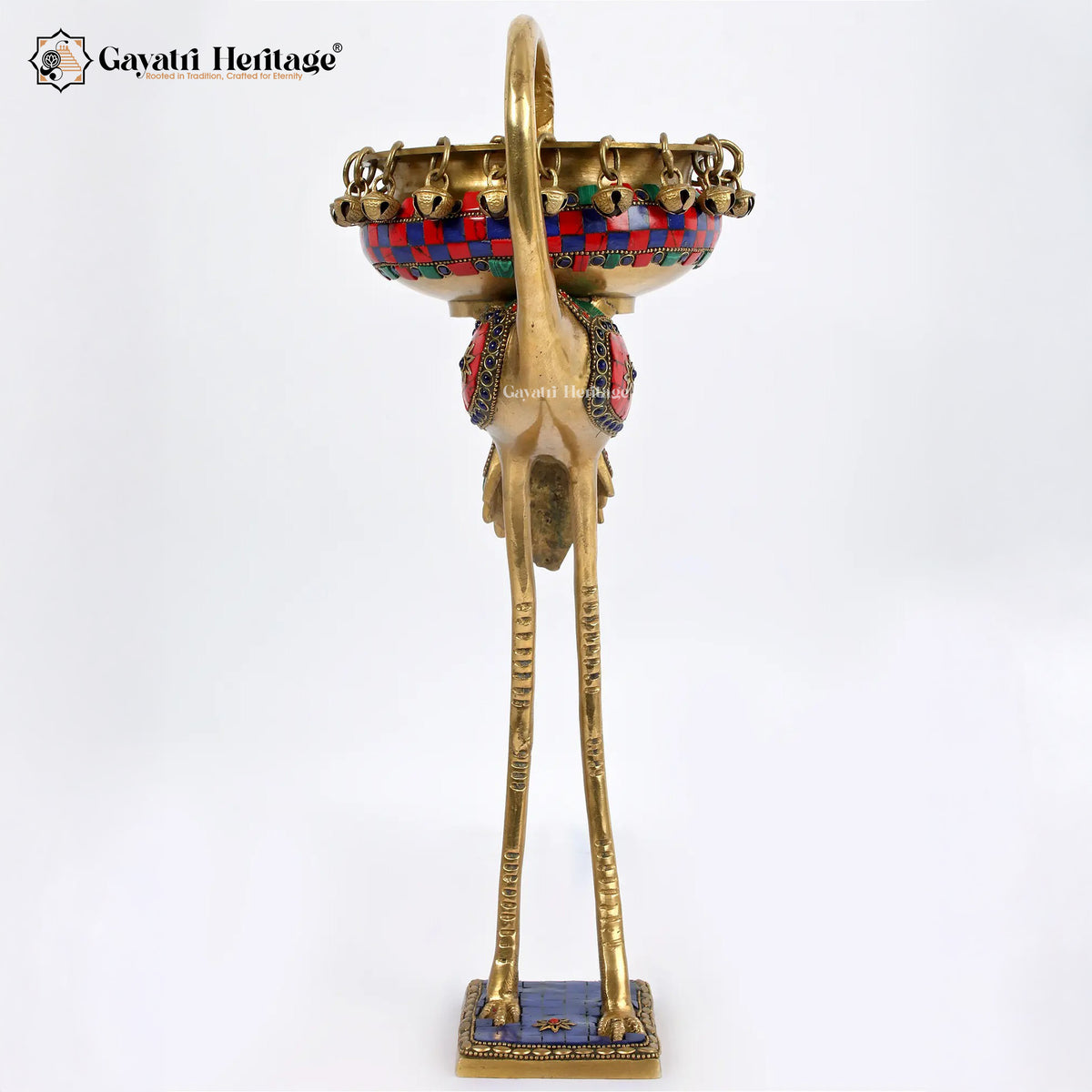 Brass Flamingo with Urli on Back in Stone Work | Gayatri Heritage