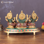 Brass Ganesh, Lakshmi, Saraswati Idols – Divine Trio for Blessings | Gayatri Heritage
