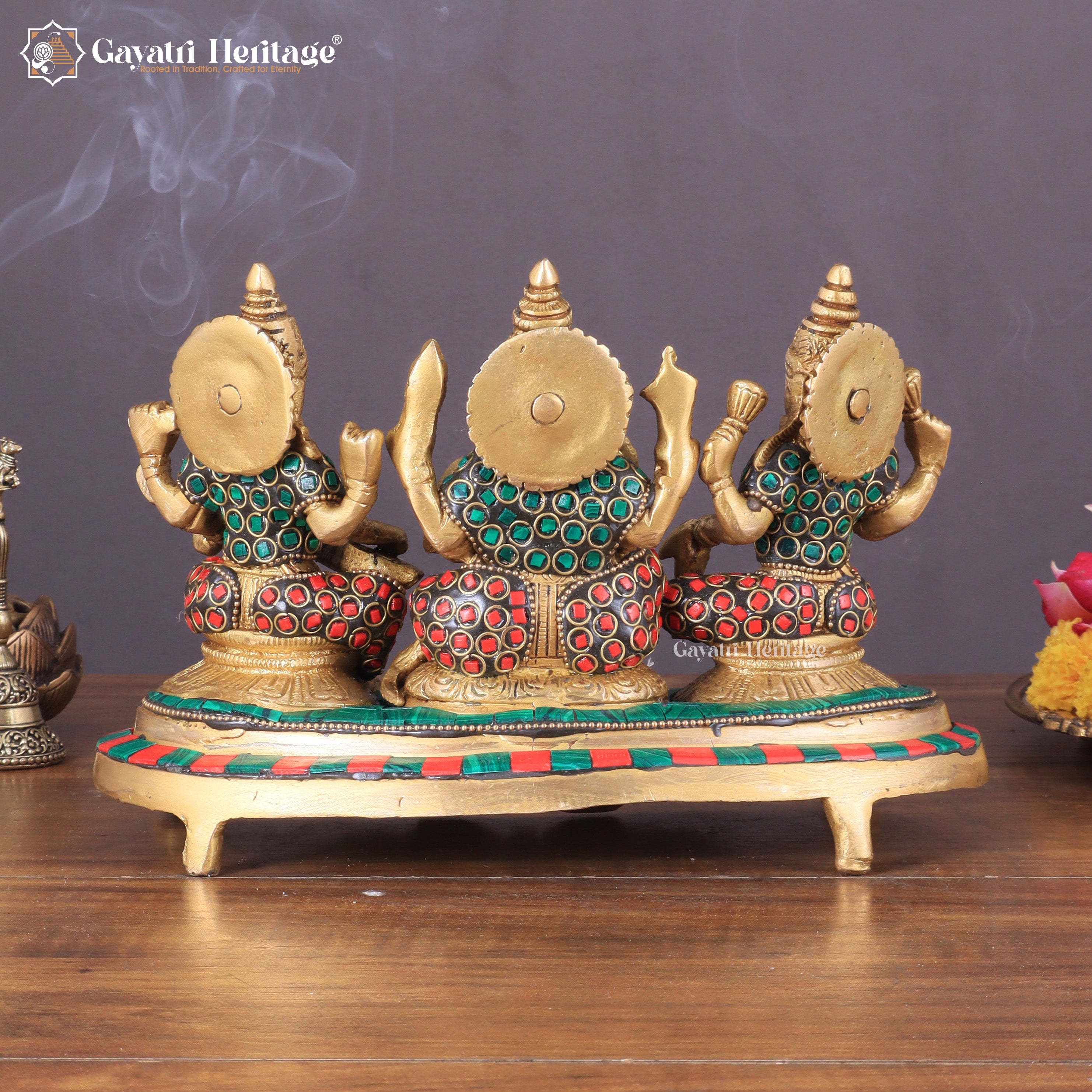 Brass Ganesh, Lakshmi, Saraswati Idols – Divine Trio for Blessings | Gayatri Heritage