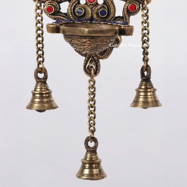 Brass Wall Hanging Diya with Stone Work – Elegant Decor | Gayatri Heritage
