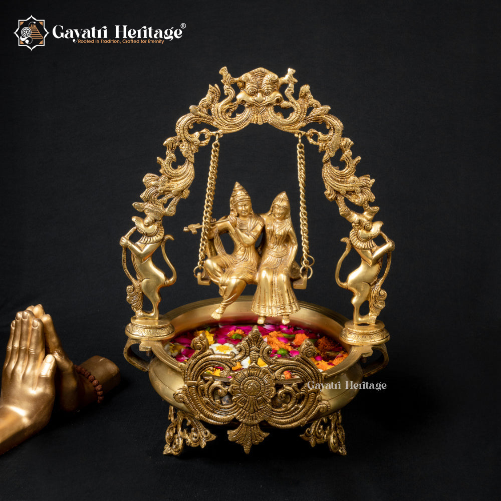 Brass Radha Krishna Urli – Divine Home Décor | Gayatri Heritage
