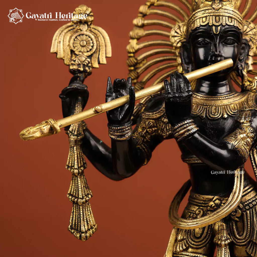 Brass Krishna Statue – Black Patina Finish | Gayatri Heritage