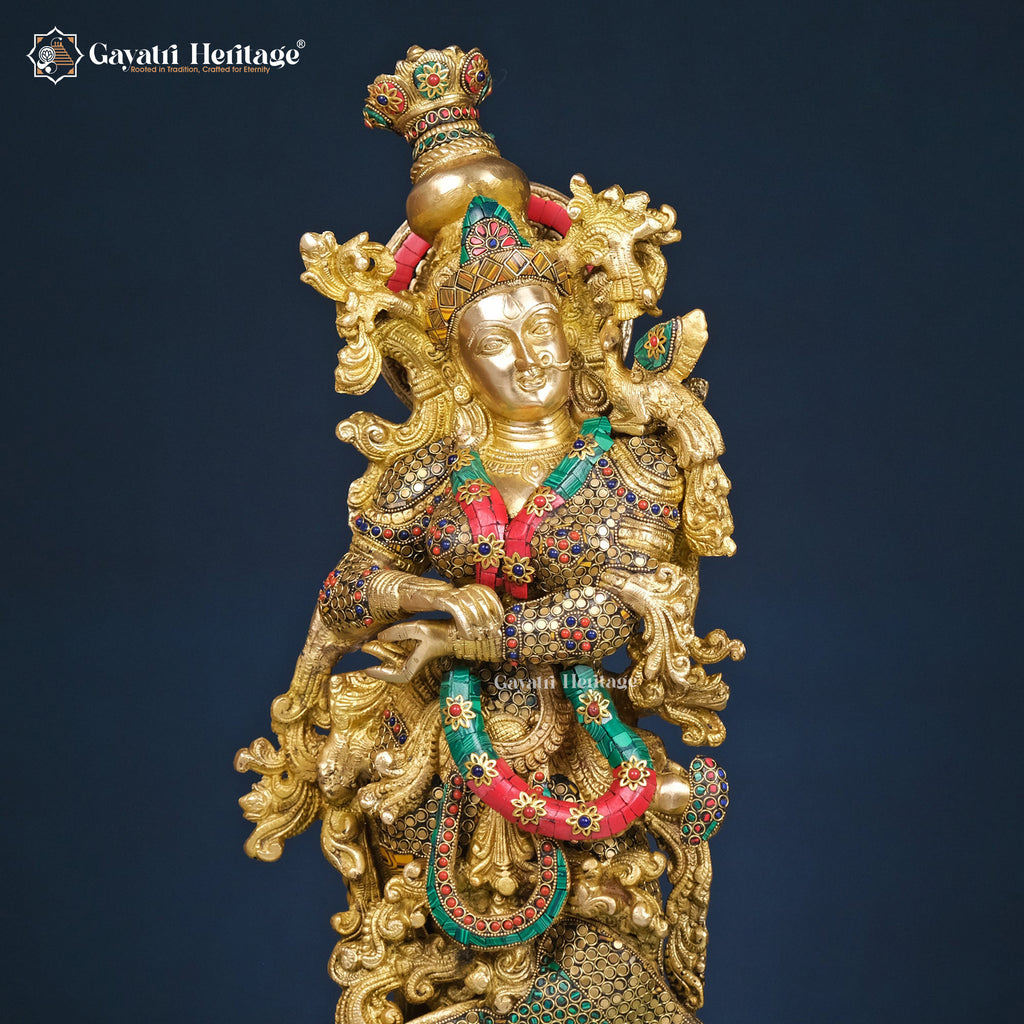 Brass Radha Krishna Statue – Exquisite Stone Work | Gayatri Heritage