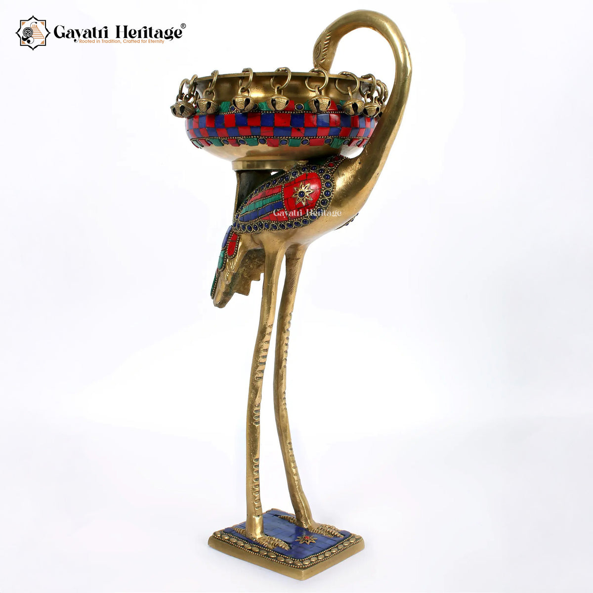Brass Flamingo with Urli on Back in Stone Work | Gayatri Heritage