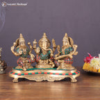 Brass Ganesh, Lakshmi, Saraswati Idols – Divine Trio for Blessings | Gayatri Heritage