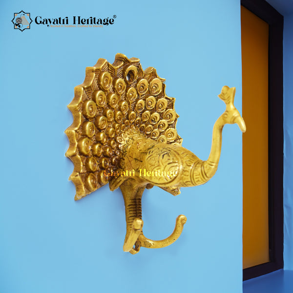 Brass Peacock Hook – Elegant Wall Hanging Accent | Gayatri Heritage