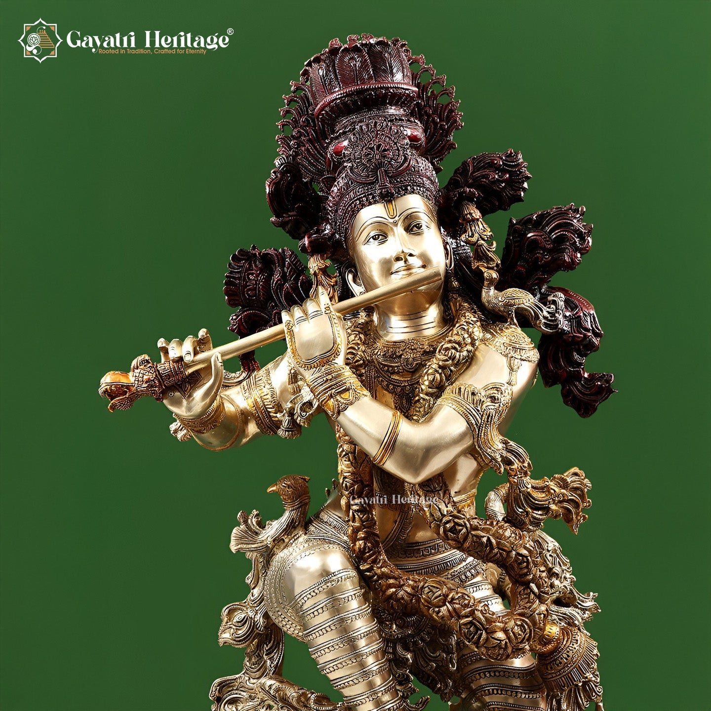 Brass Krishna Playing Flute – Divine Musical Icon | Gayatri Heritage